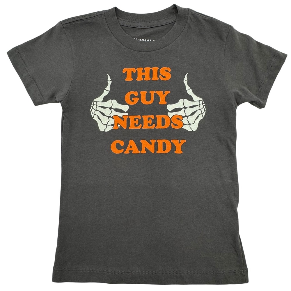 Tiny Whales T-Shirt This Guy Needs Candy Skeleton Halloween Boys 3 Gray Orange